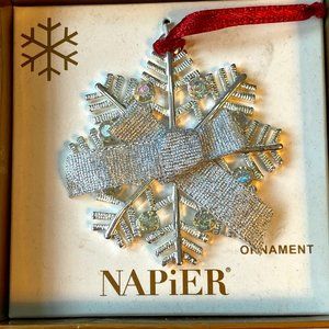 Napier Christmas Ornament Silver Snowflake with Crystal Rhinestones
